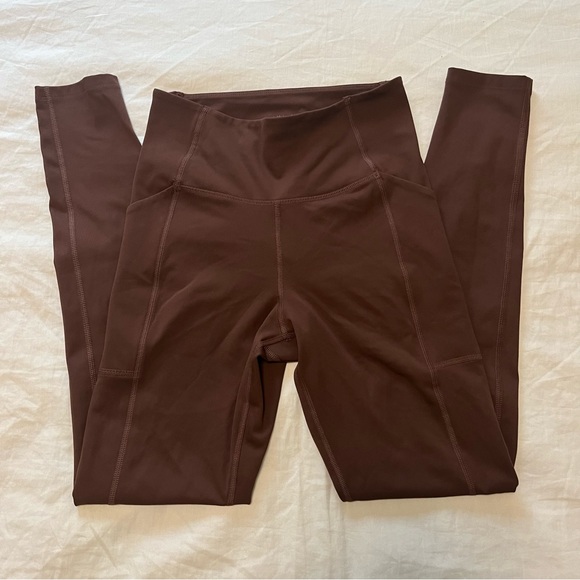 Girlfriend collective brown high waisted leggings with pockets worn once - Picture 1 of 5